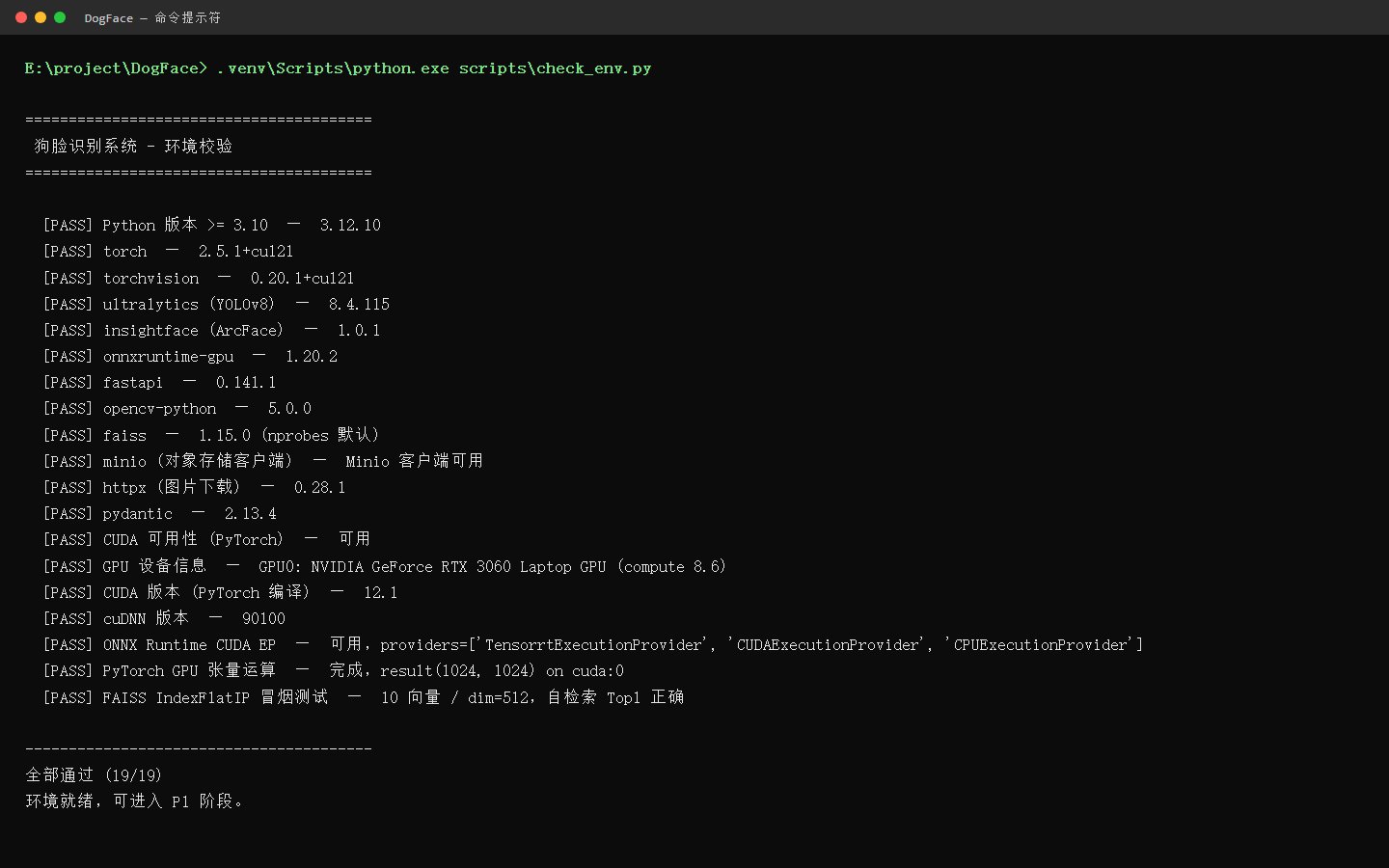 DogFace · 狗脸识别系统 命令行输出